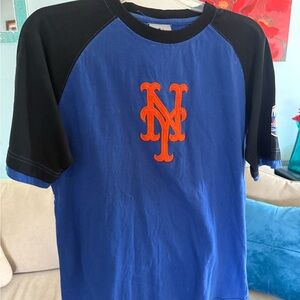 Genuine Merchandise New York Mets Kids Raglan Tee - Blue, Black & Orange Logo
